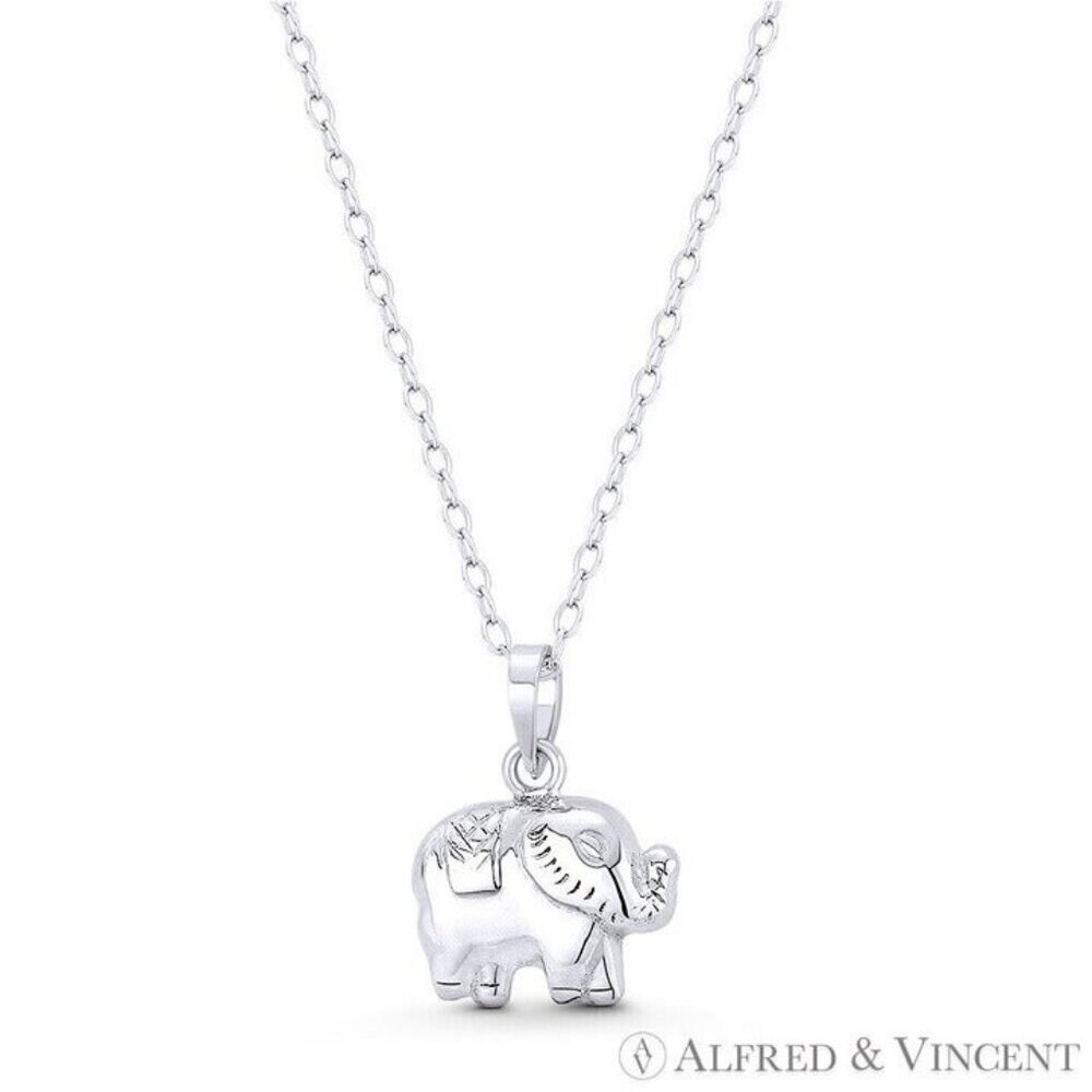 Baby Elephant Charm Lightweight Hollow-Cast 3D Pendant in .925 Sterling Silver